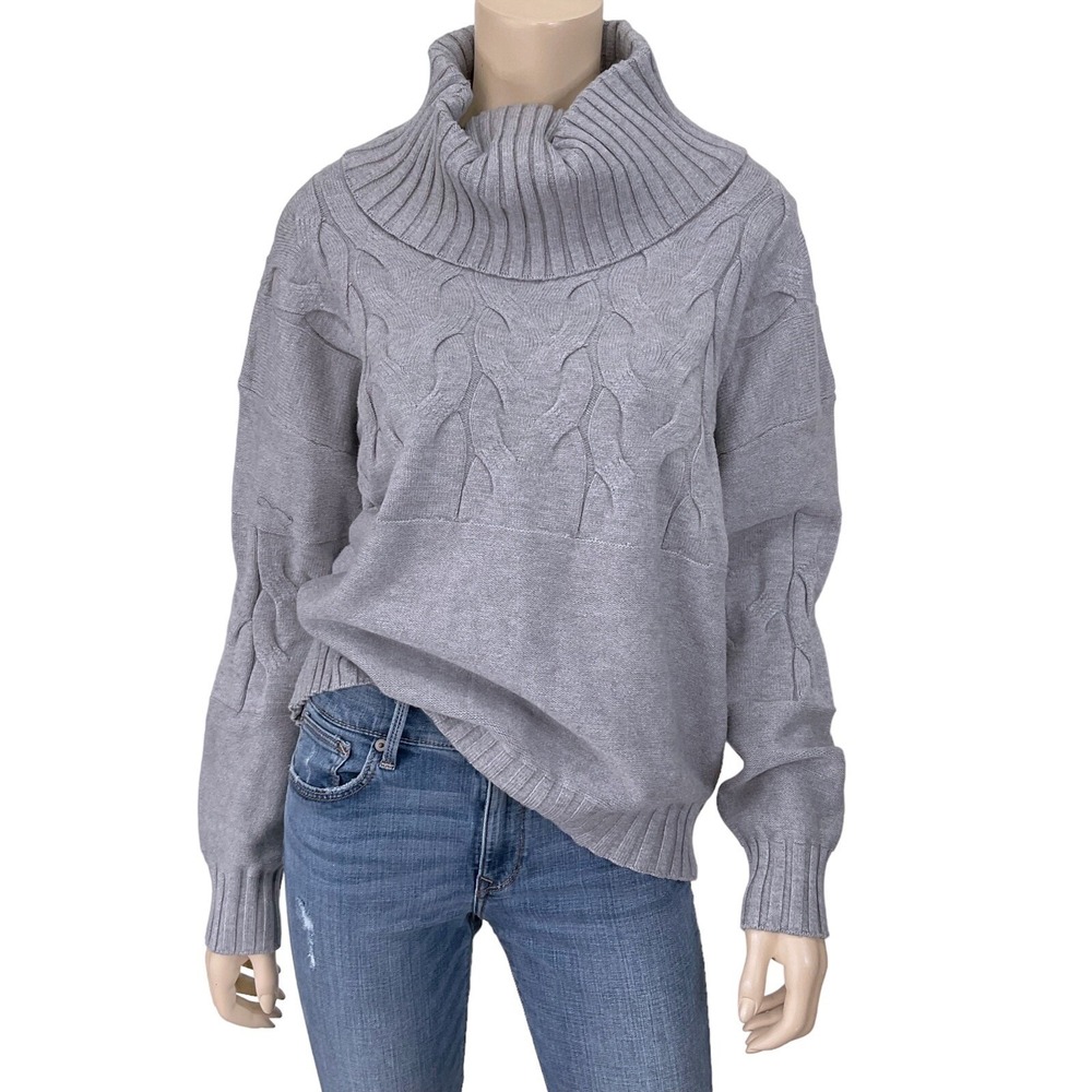 Juoiantang Sweater Womens Large Gray Cable Knit‎ Long Sleeve Cowl Turtleneck